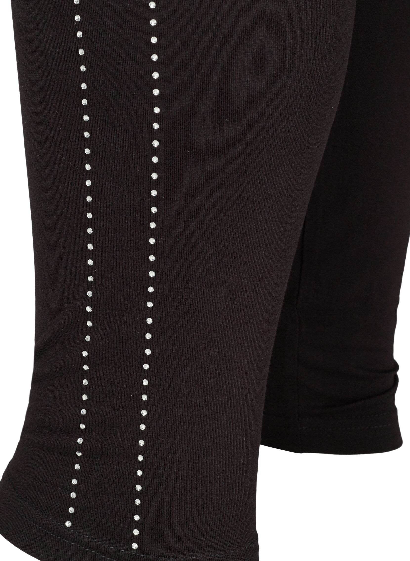 ZizziViscose leggings with stones on the side, Black, Packshot image number 3