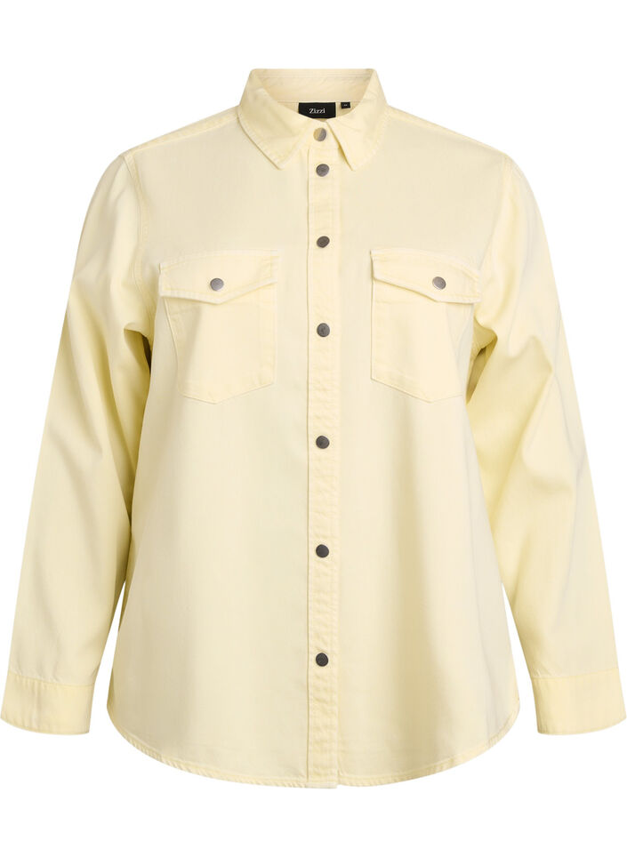 Koszula jeansowa z kieszeniami na piersi, Żółty, Packshot image number 0