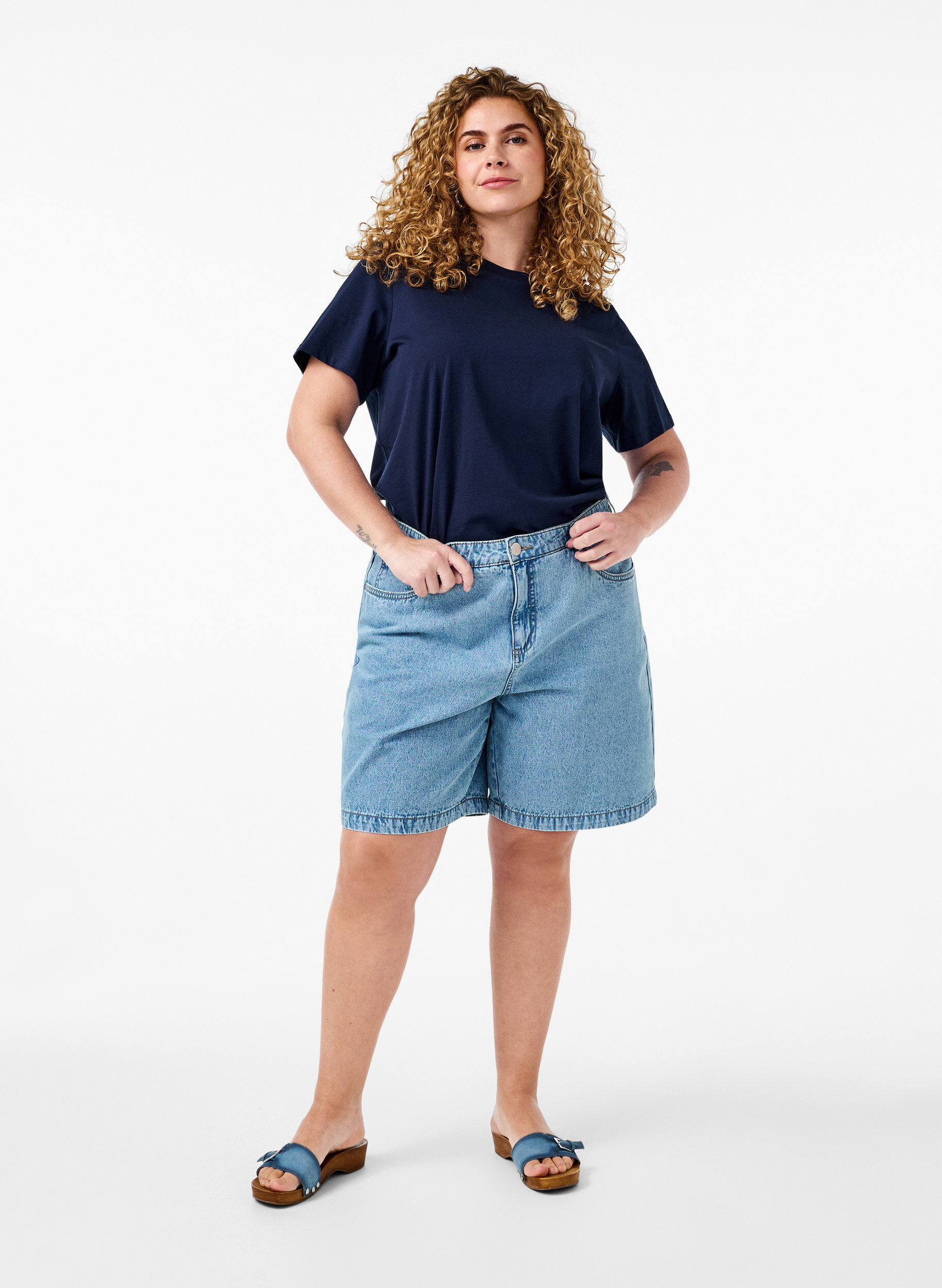 ZizziPodstawowa koszulka bawelniana z okraglym dekoltem, Niebieskie, Model image number 1