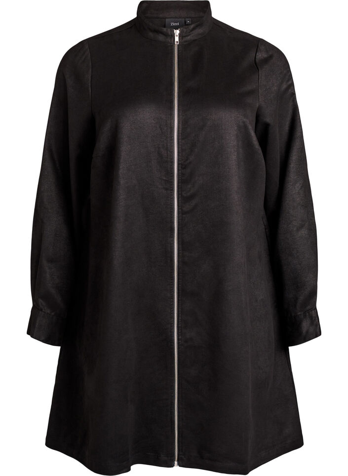 Dluga koszula z imitacji zamszu z zamkiem, Czarne, Packshot image number 0