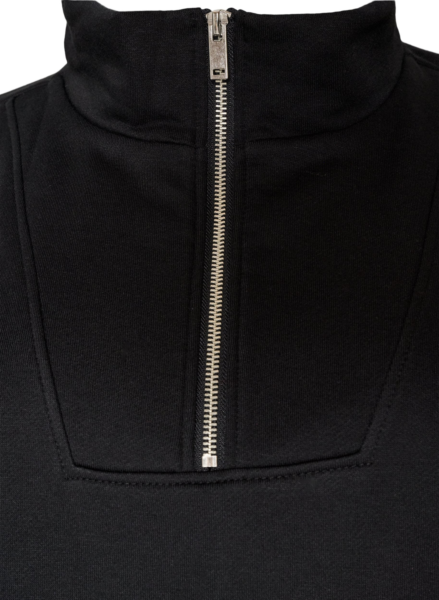 ZizziBluza z wysokim kolnierzem i zamkiem, Czarne, Packshot image number 2