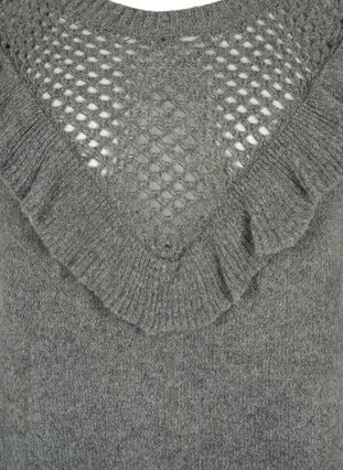 Welniany sweter z dzianiny z falbana, Dark Grey Melange, Packshot image number 2