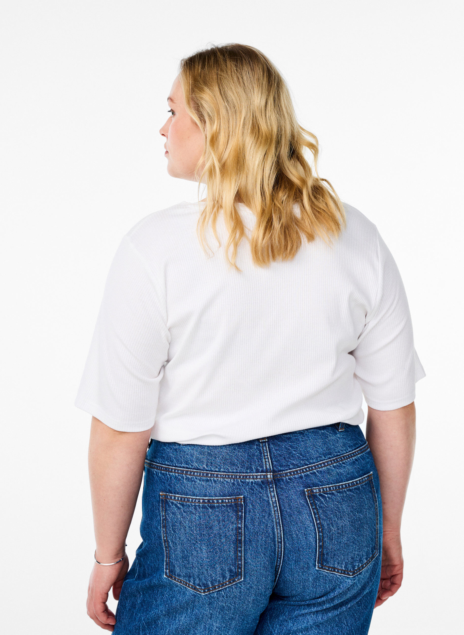 Zizzi Bluzka z dzerseju w prazki z kr&oacute;tkim rekawem, Biały, Model image number 2