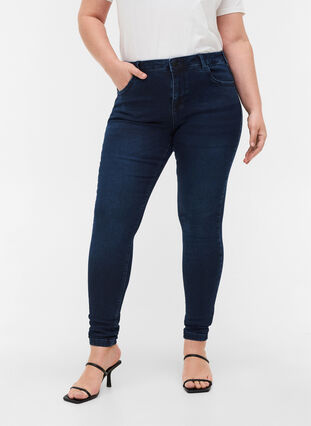 Bardzo obcisle jeansy Amy z wysokim stanem, Dark blue, Model image number 4