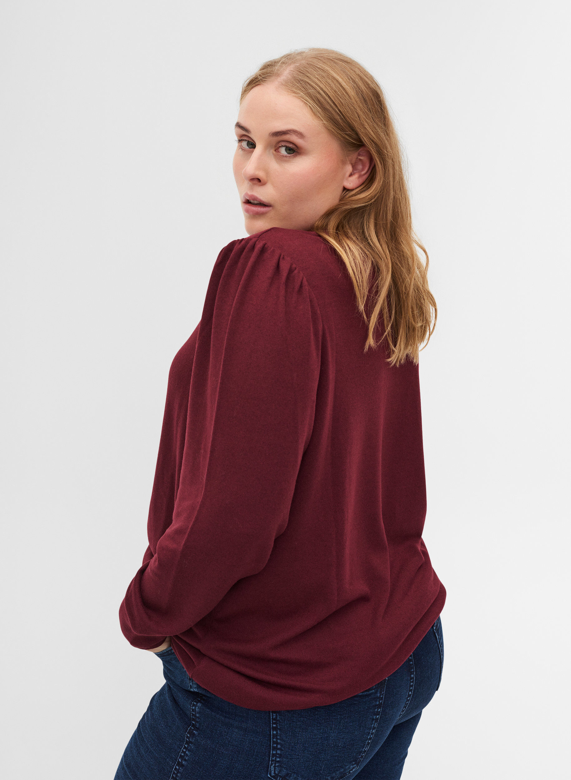 Zizzi Long-sleeved blouse with shoulder detail, Port Royal, Model image number 1