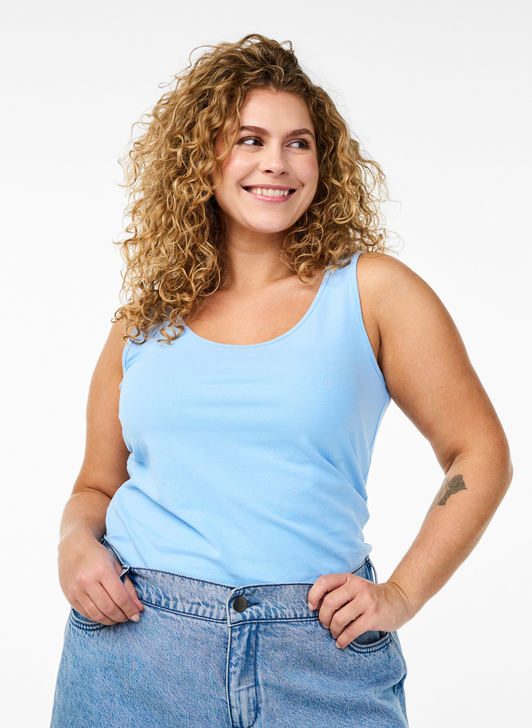 Podstawowy top bawelniany w jednolitym kolorze, Niebieskie, Model