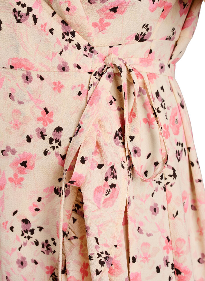 Kopertowa sukienka z wzorem kwiat&oacute;w i kr&oacute;tkimi rekawami, Czerwony, Packshot image number 3