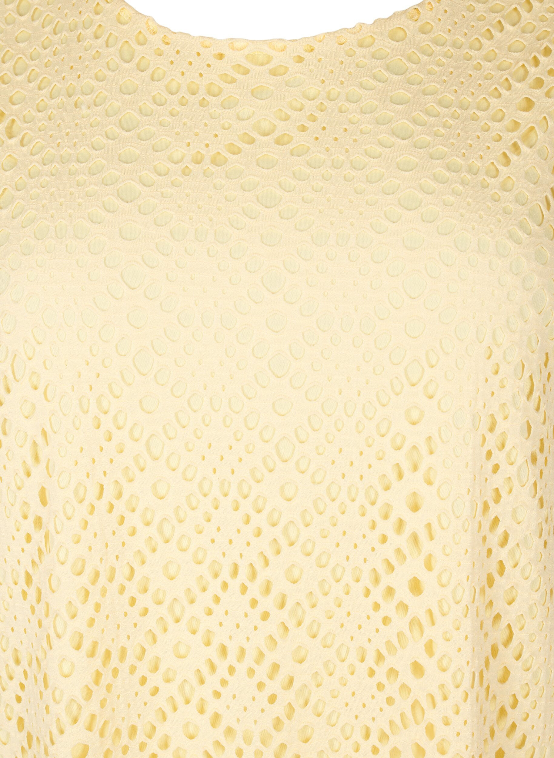 Zizzi Sukienka do kolan z oczkowym wzorem i kr&oacute;tkimi rekawami, Ż&oacute;łty, Packshot image number 2