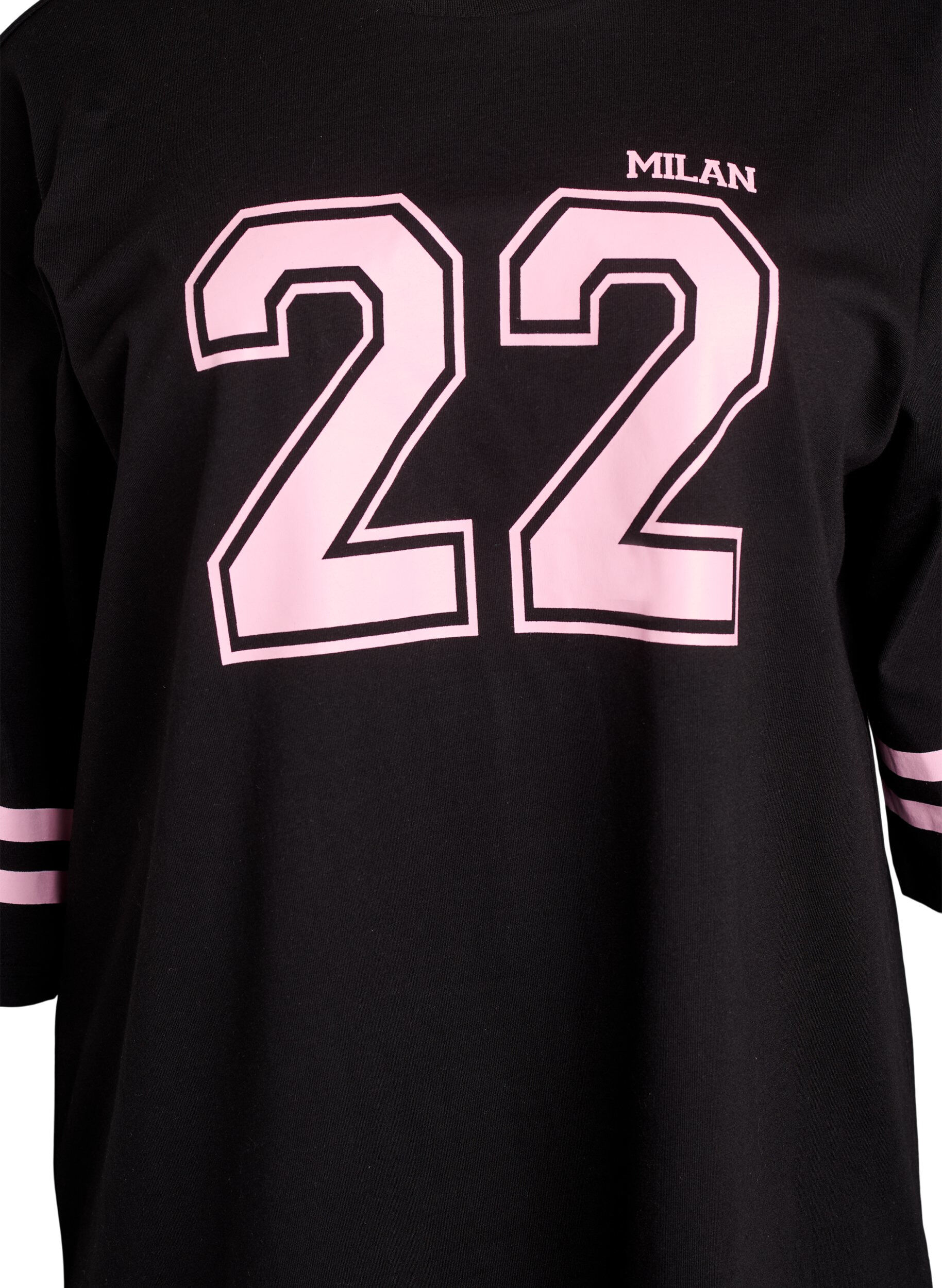 Zizzi Oversize koszulka college z rekawami 3/4, Czarne, Packshot image number 2