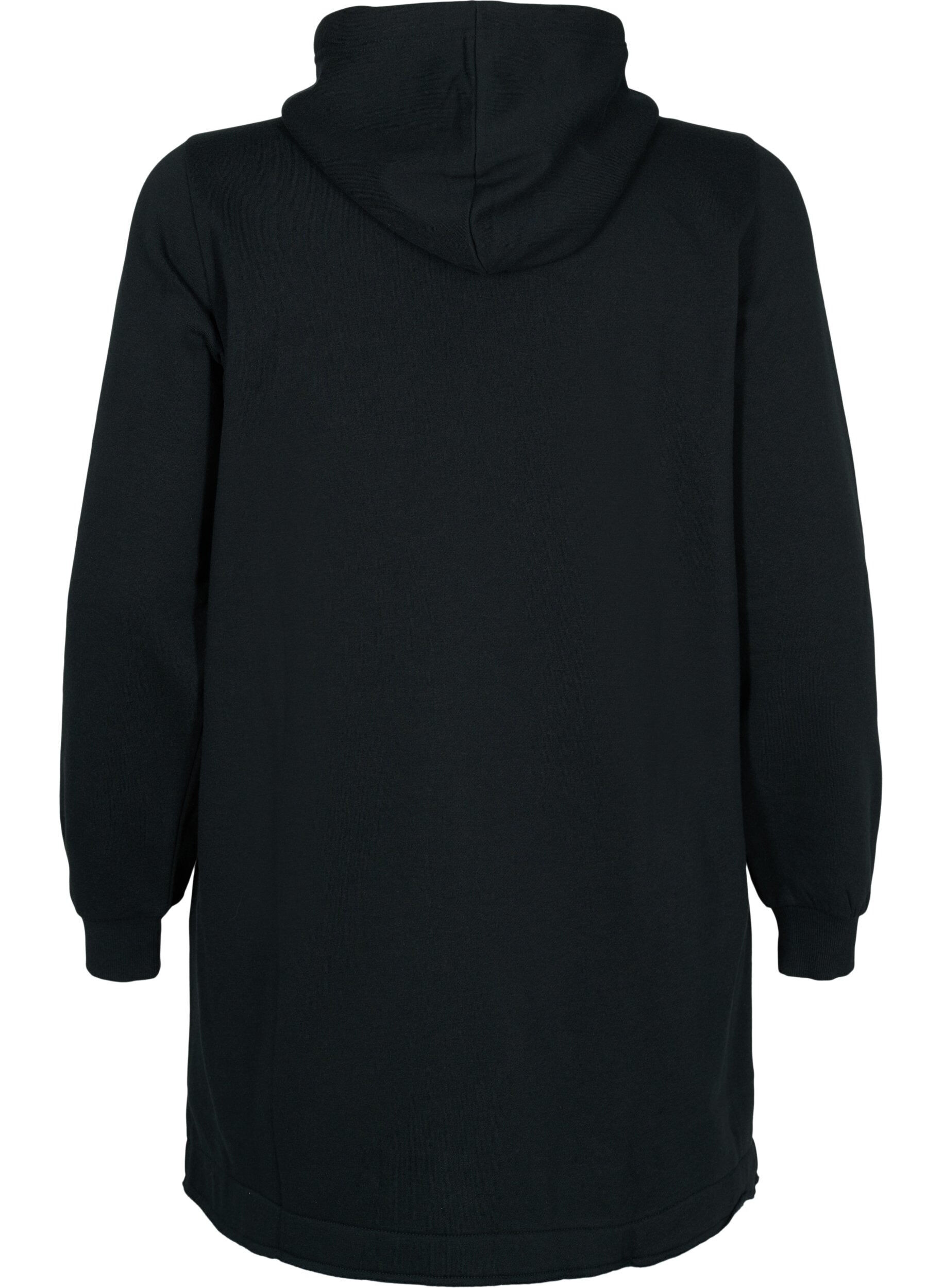 Zizzi Long sweatshirt with hood and pockets, Black, Packshot image number 1