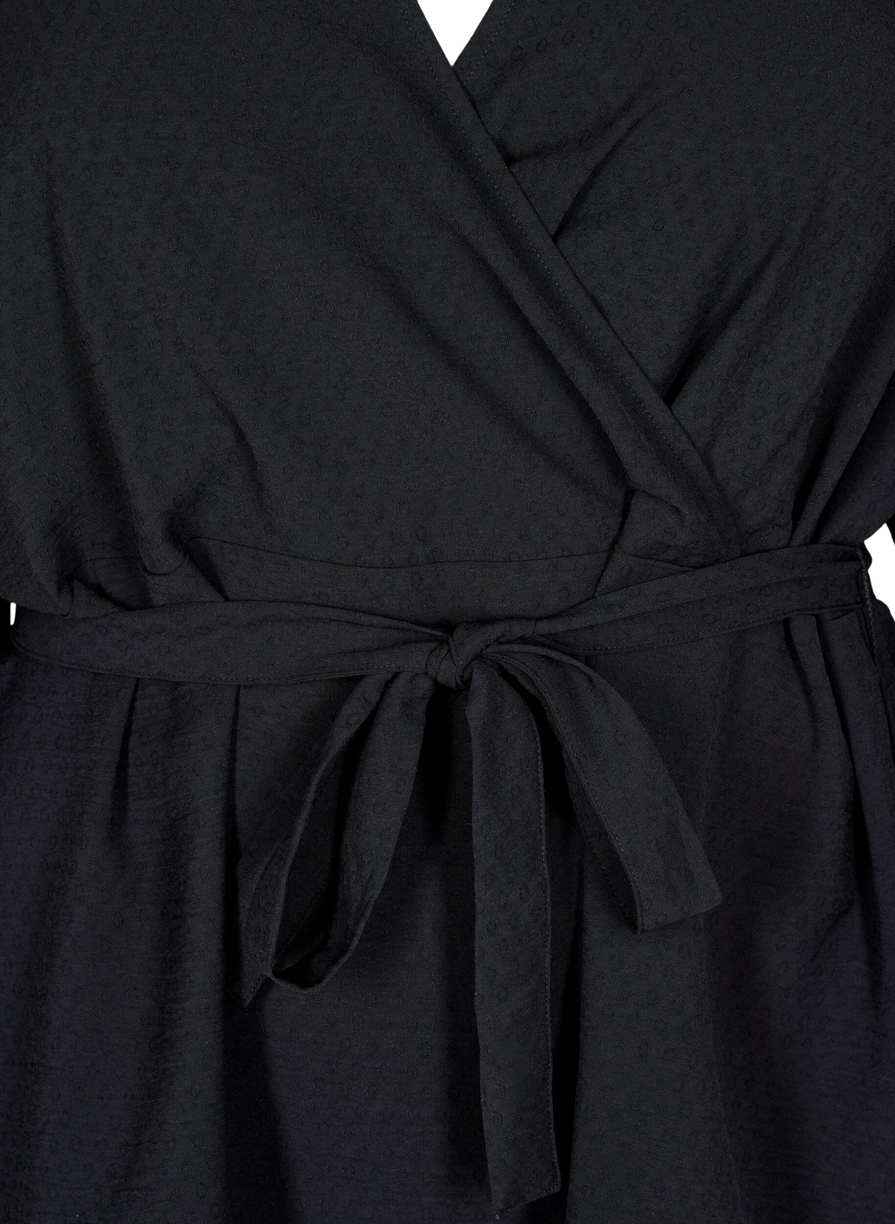 Zizzi Bluzka z dlugim rekawem i wiazaniem, Czarne, Packshot image number 2