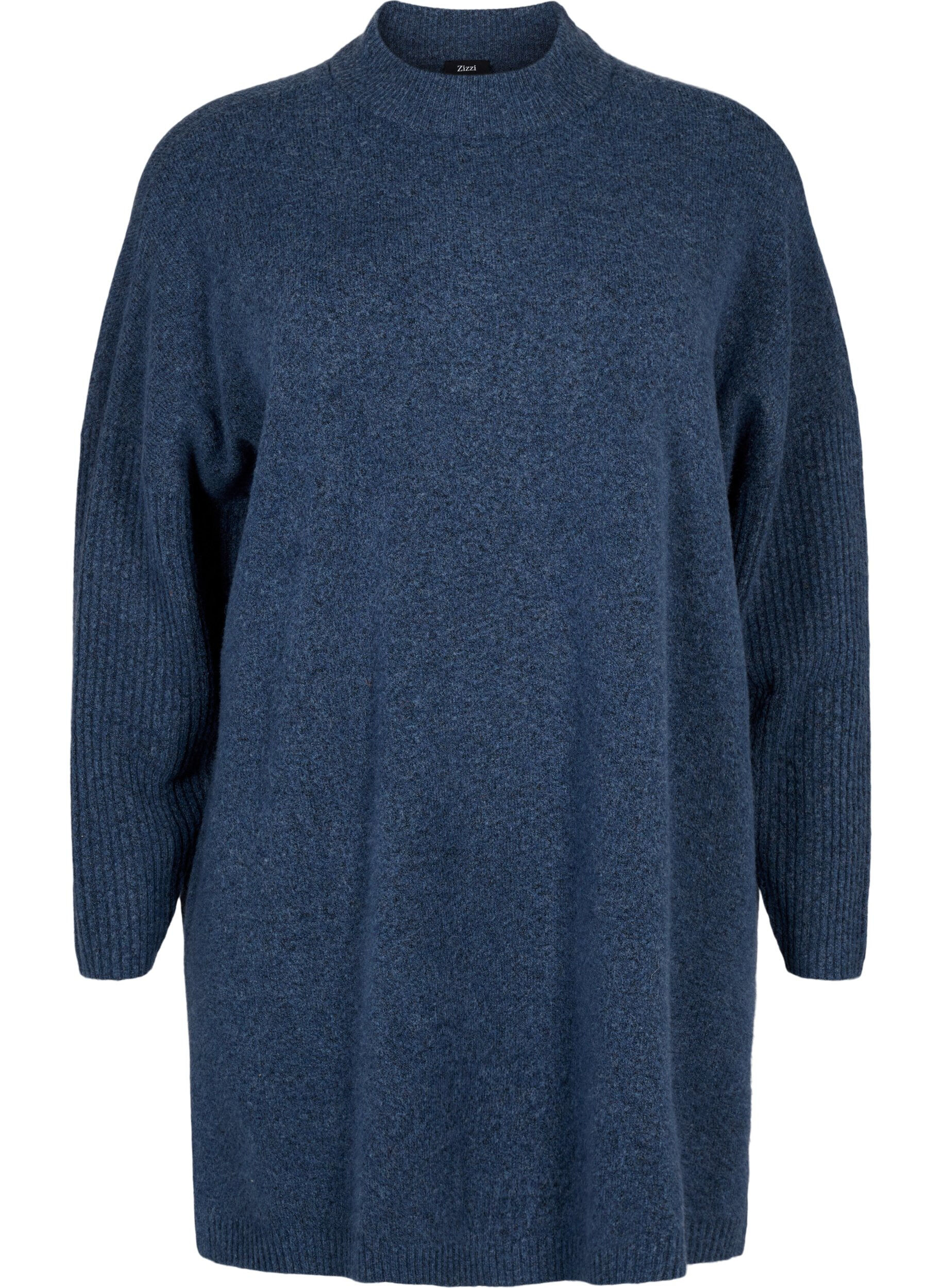 Zizzi Dluga dzianinowa bluzka z dlugimi rekawami, Bering Sea Mel., Packshot image number 0