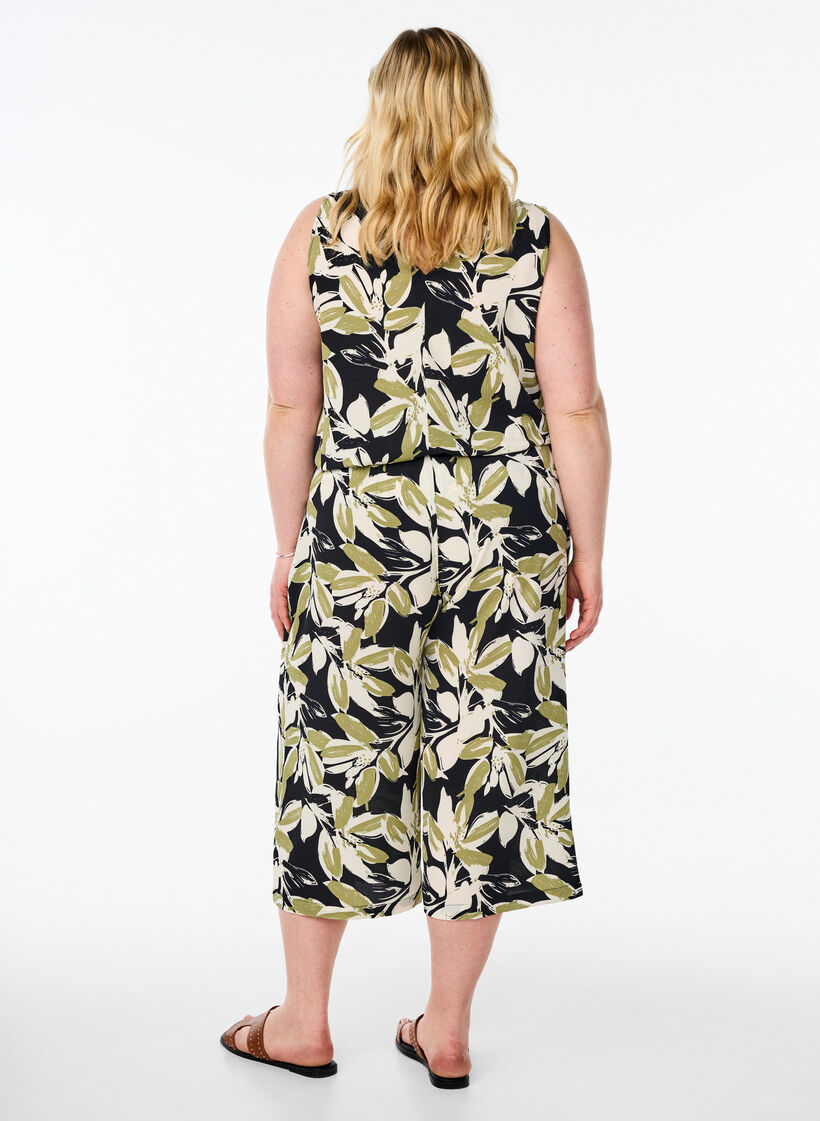 Spodnie culotte z nadrukiem, Czarne, Model image number 1