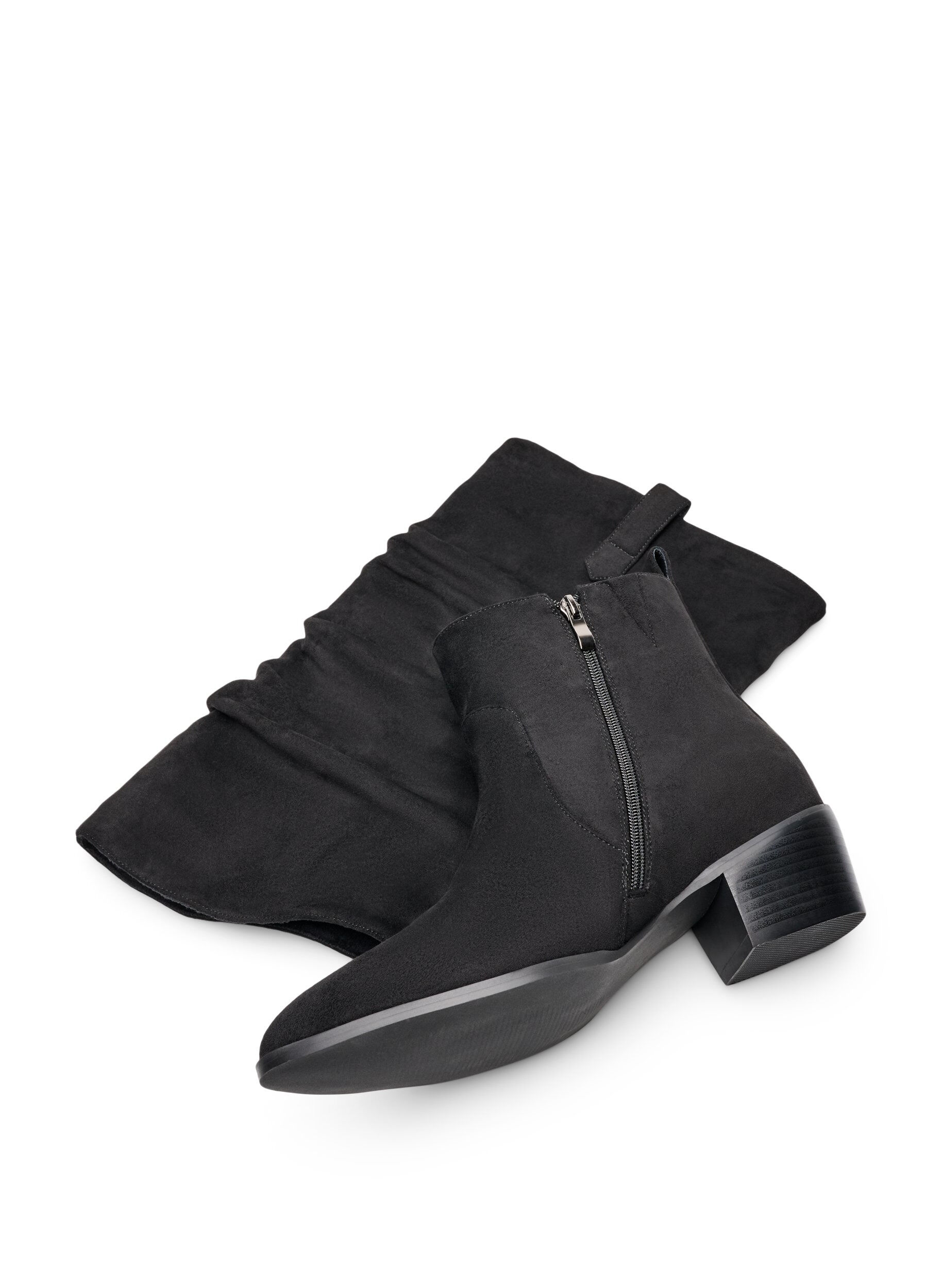 ZizziDlugie buty w stylu zamszowym z odpinanym cholewem, Czarne, Packshot image number 2