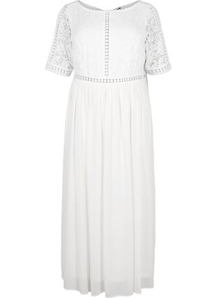 Dluga sukienka z dekoltem z tylu i krótkimi rekawami, Bright White, Packshot image number 0