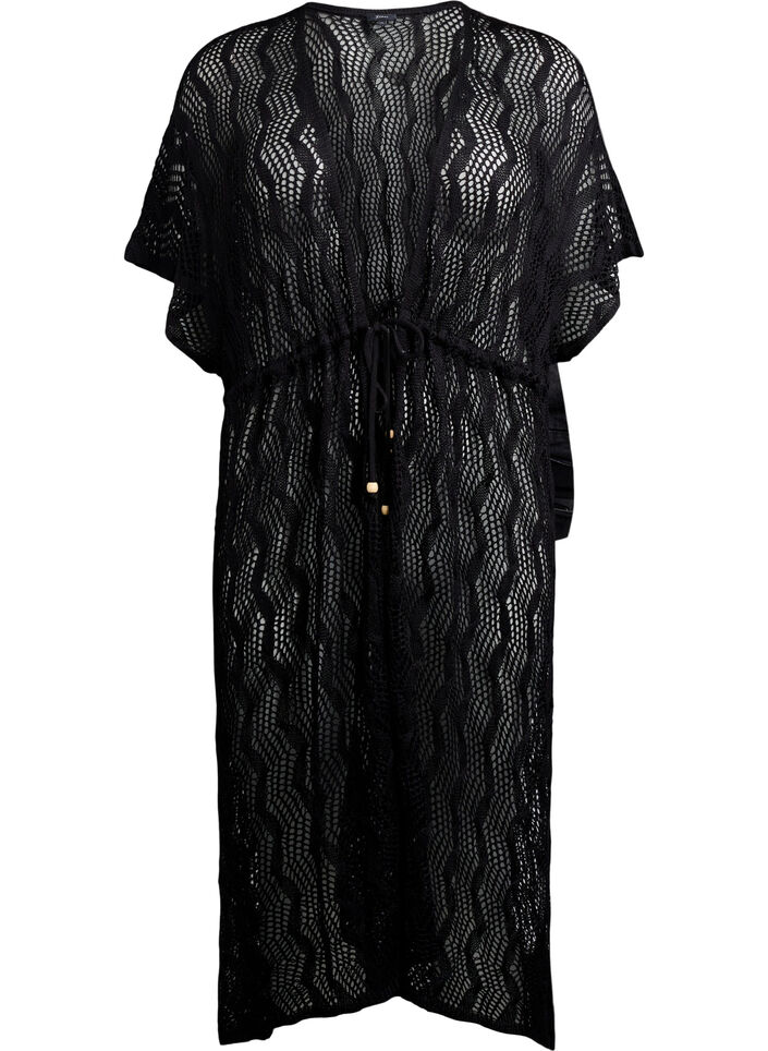 Kimono plazowe z wiazanym paskiem, Czarne, Packshot image number 0