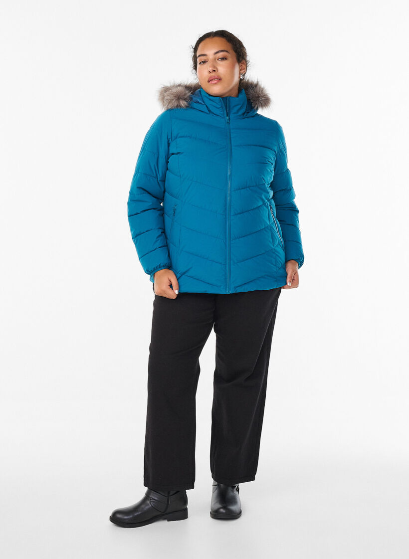 Kr&oacute;tka kurtka puchowa z kapturem, Niebieskie, Model image number 1