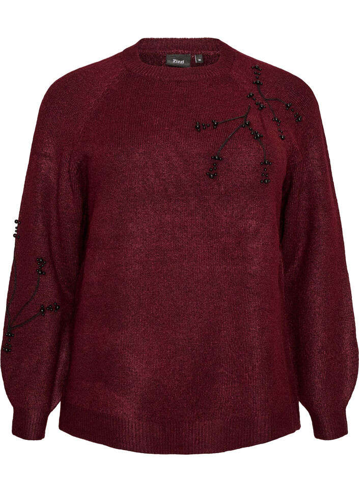 Sweter z haftem z perelek, Czerwony, Packshot image number 0