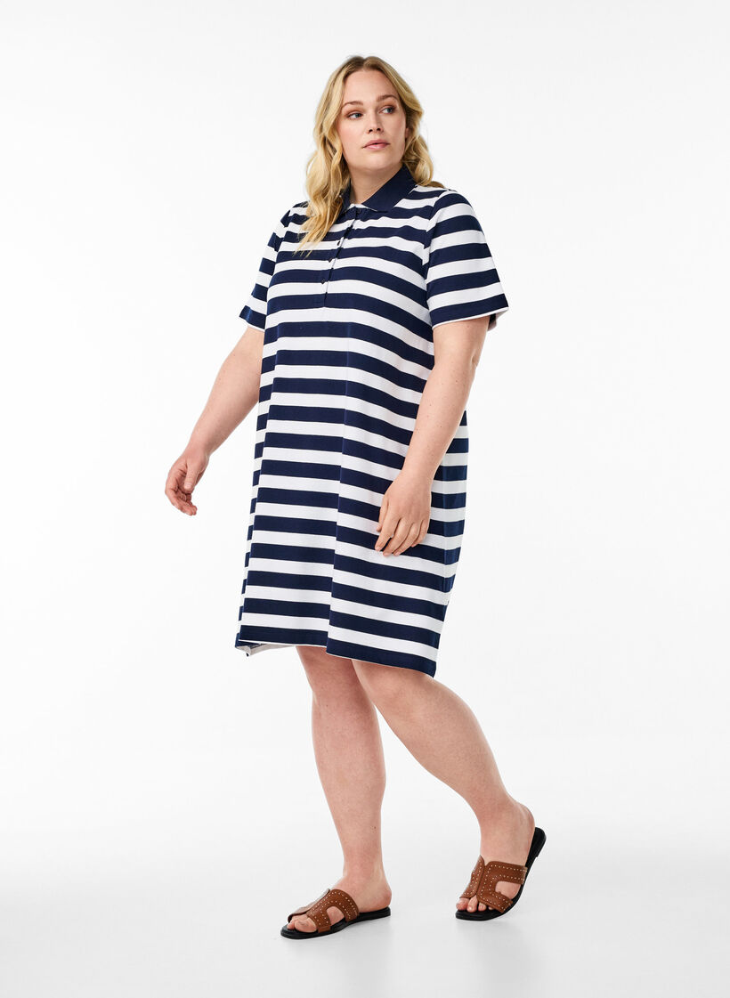 Krótka sukienka polo o kroju trapezowym, Niebieskie, Model image number 1