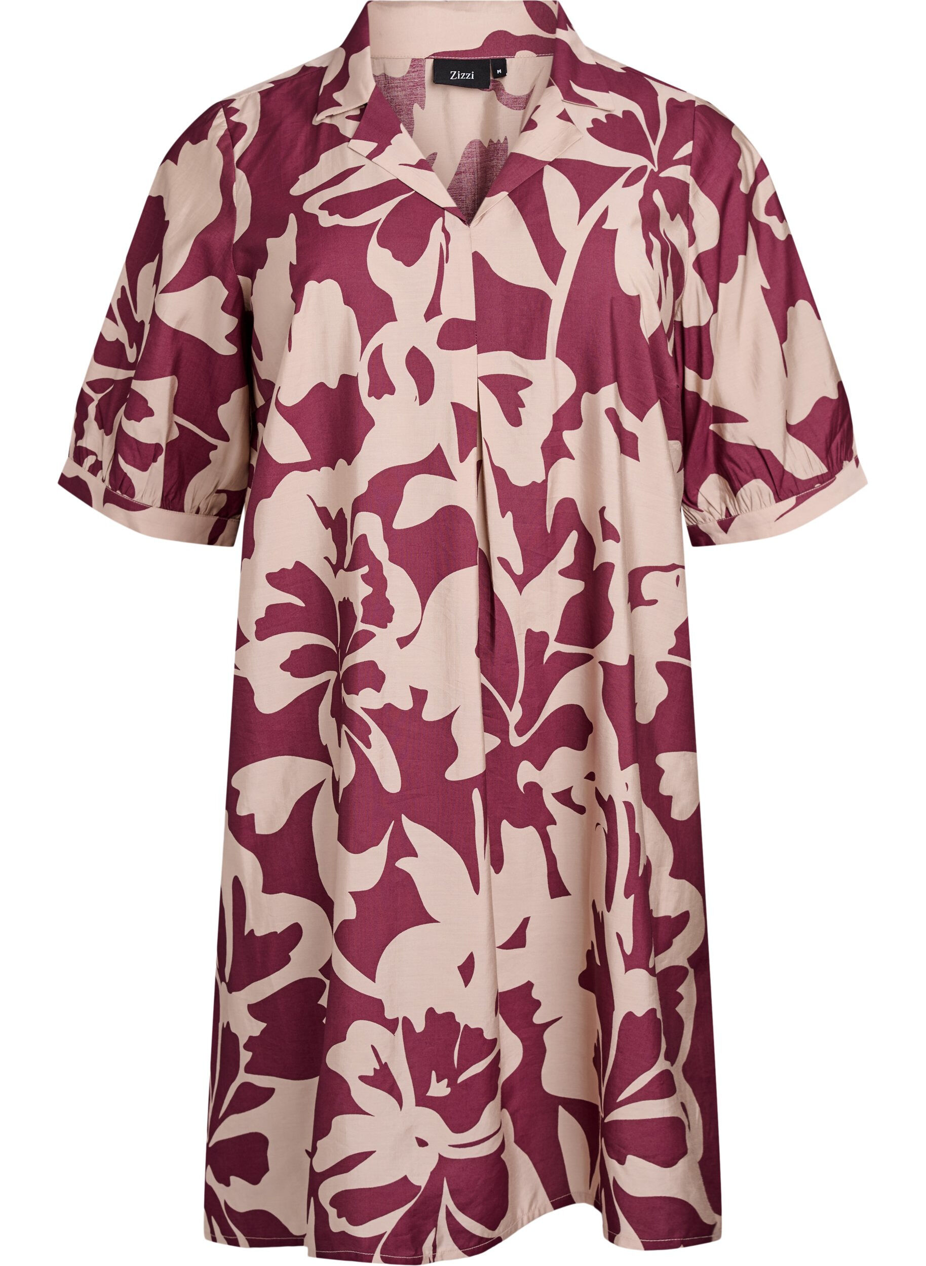 Sukienka do kolan z nadrukiem i dekoltem w ksztalcie litery V