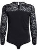 Obcisle body z koronkowymi rekawami, Czarne, Packshot image number 1