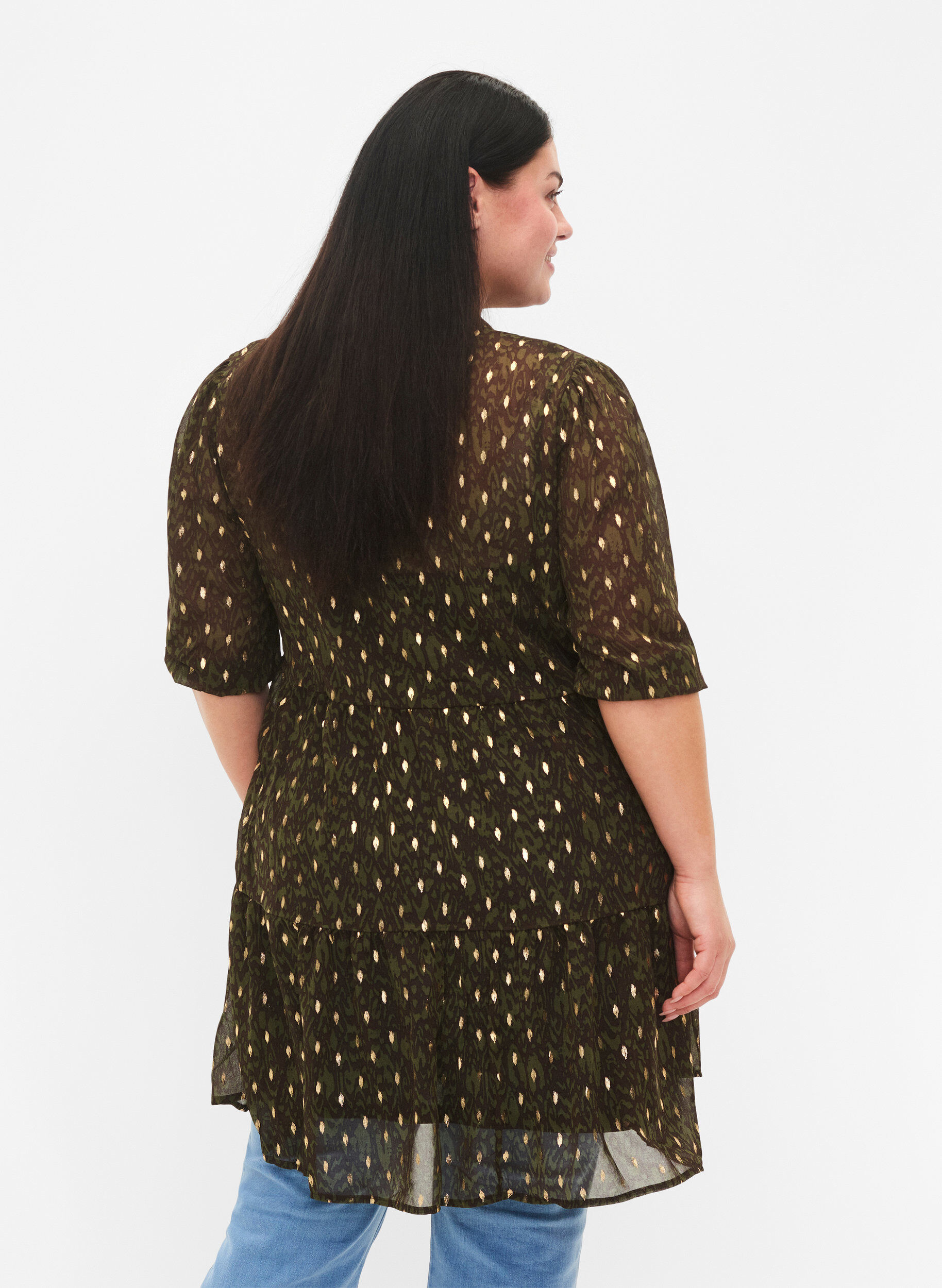 Zizzi Tunika z nadrukiem i lureksem, Green Ethnic AOP, Model image number 1