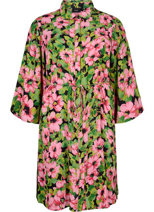 	 Wiskozowa sukienka koszulowa z nadrukiem w kwiaty, Pink G. Flower AOP, Packshot image number 0