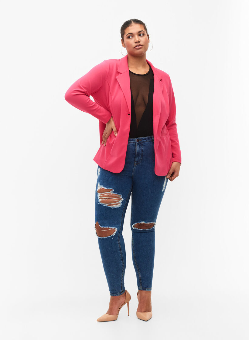 Obcisle jeansy z rozdarciami, Blue denim, Model image number 0