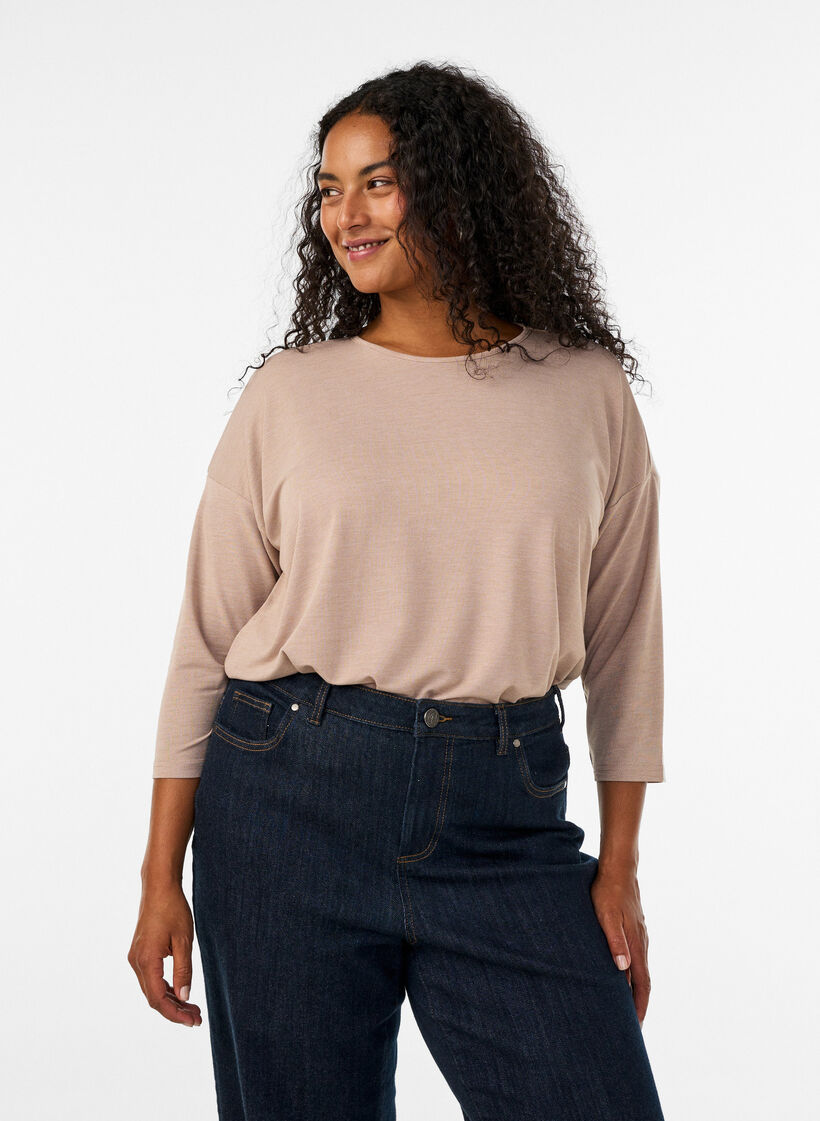 Bluzka dresowa z rekawami 3/4, Beżowy, Model image number 0