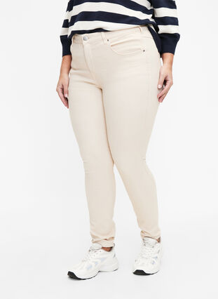 Bardzo waskie jeansy Amy z wysokim stanem, Oatmeal, Model image number 2