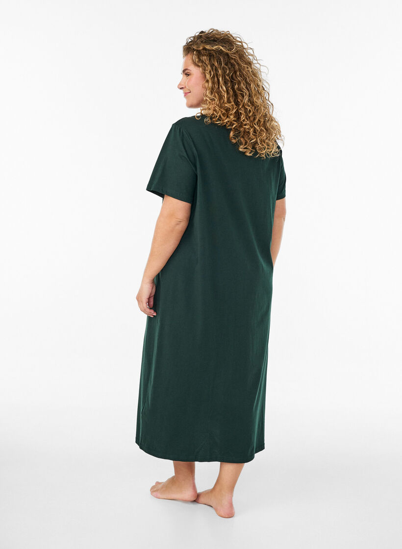 Koszula nocna midi z bawelna organiczna, Zielony, Model image number 1