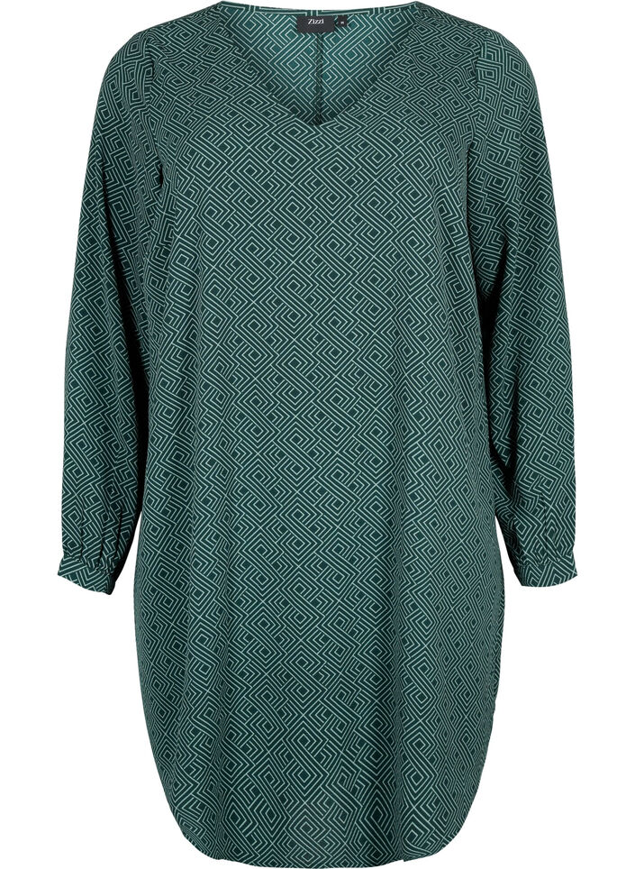 Sukienka z dekoltem w serek i z nadrukiem, Scarab Graphic AOP, Packshot image number 0