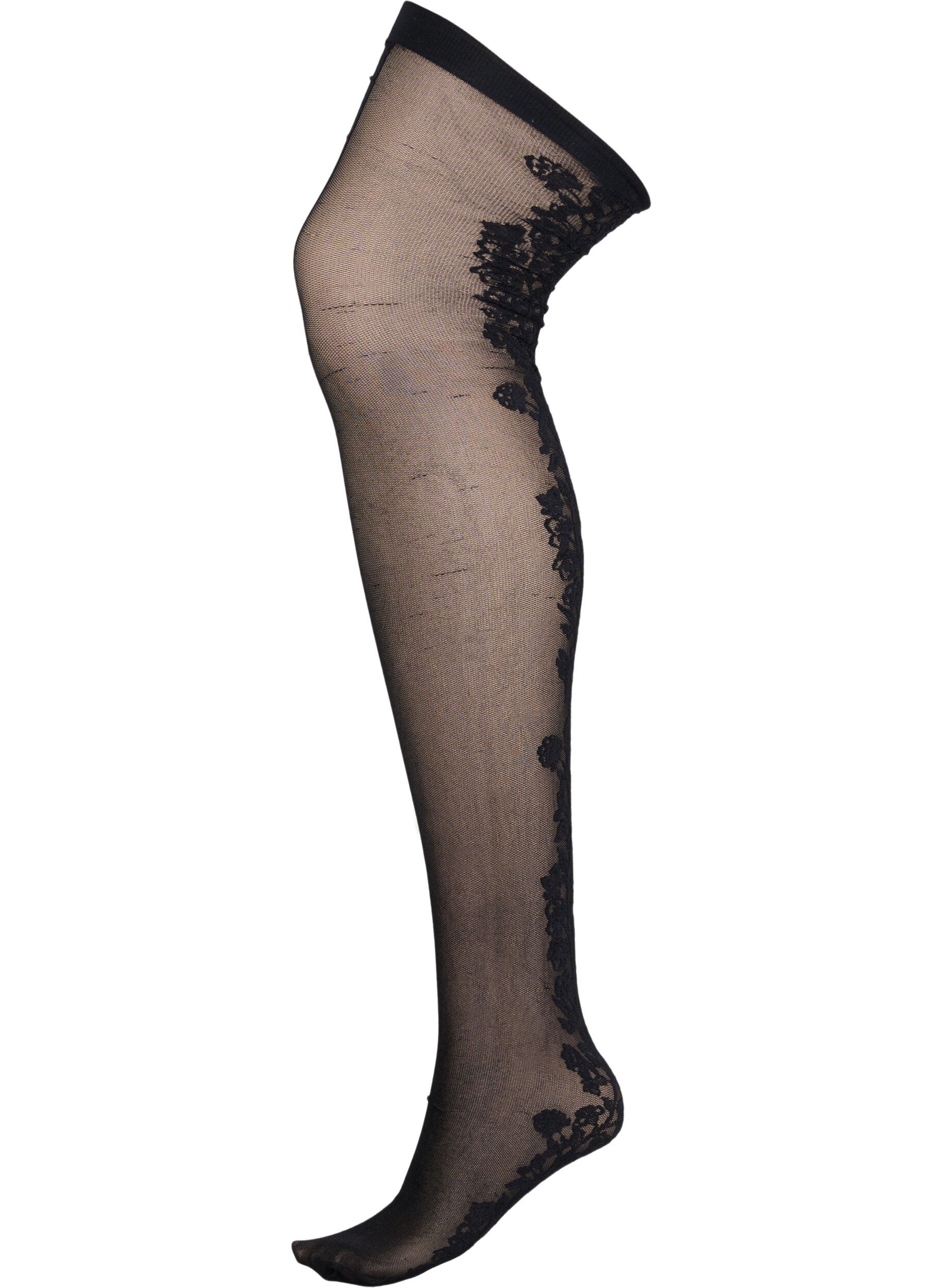 Zizzi 	 Hold-up stockings in 30 denier with lace, Black, Packshot image number 0