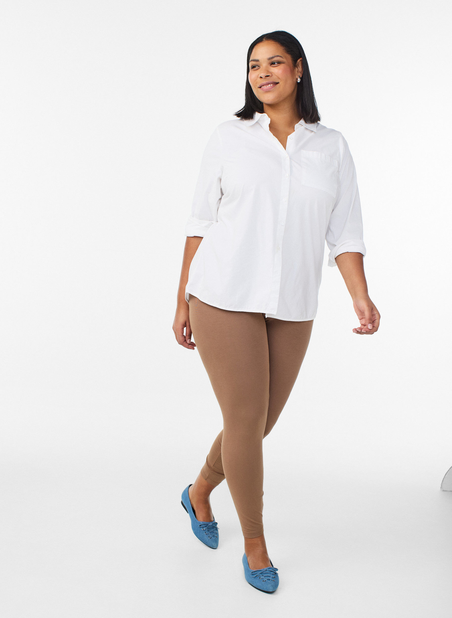 Zizzi Legginsy basic z wiskozy, Brązowy, Model image number 1