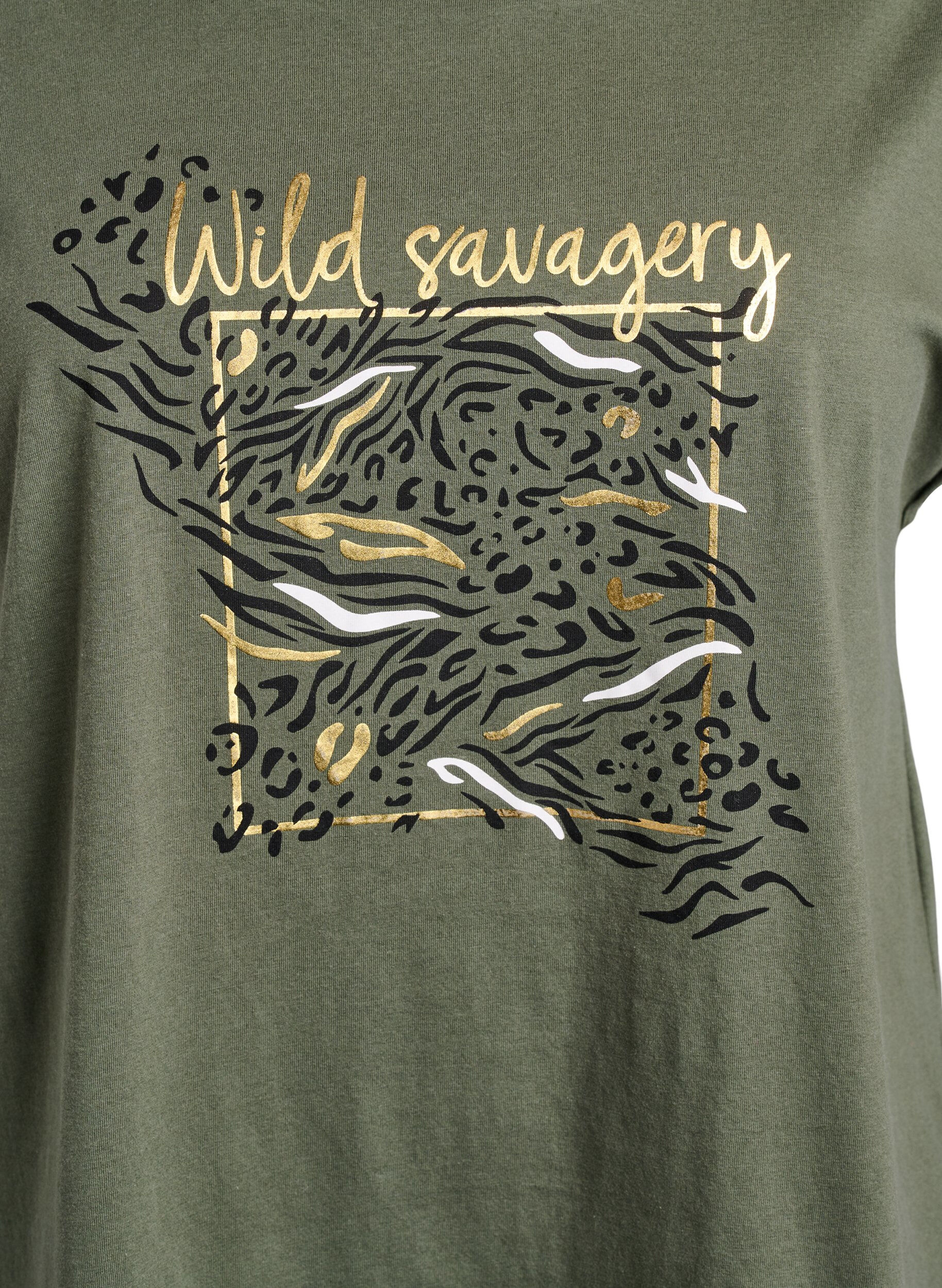 Zizzi T-shirt z nadrukiem zwierzecia i tekstem, Thyme W. Wild, Packshot image number 2