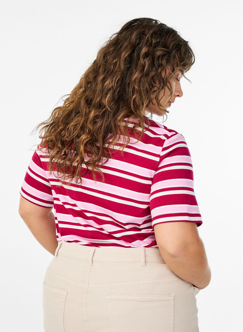 Bawelniana T-shirt w paski, Różowy, Model image number 2