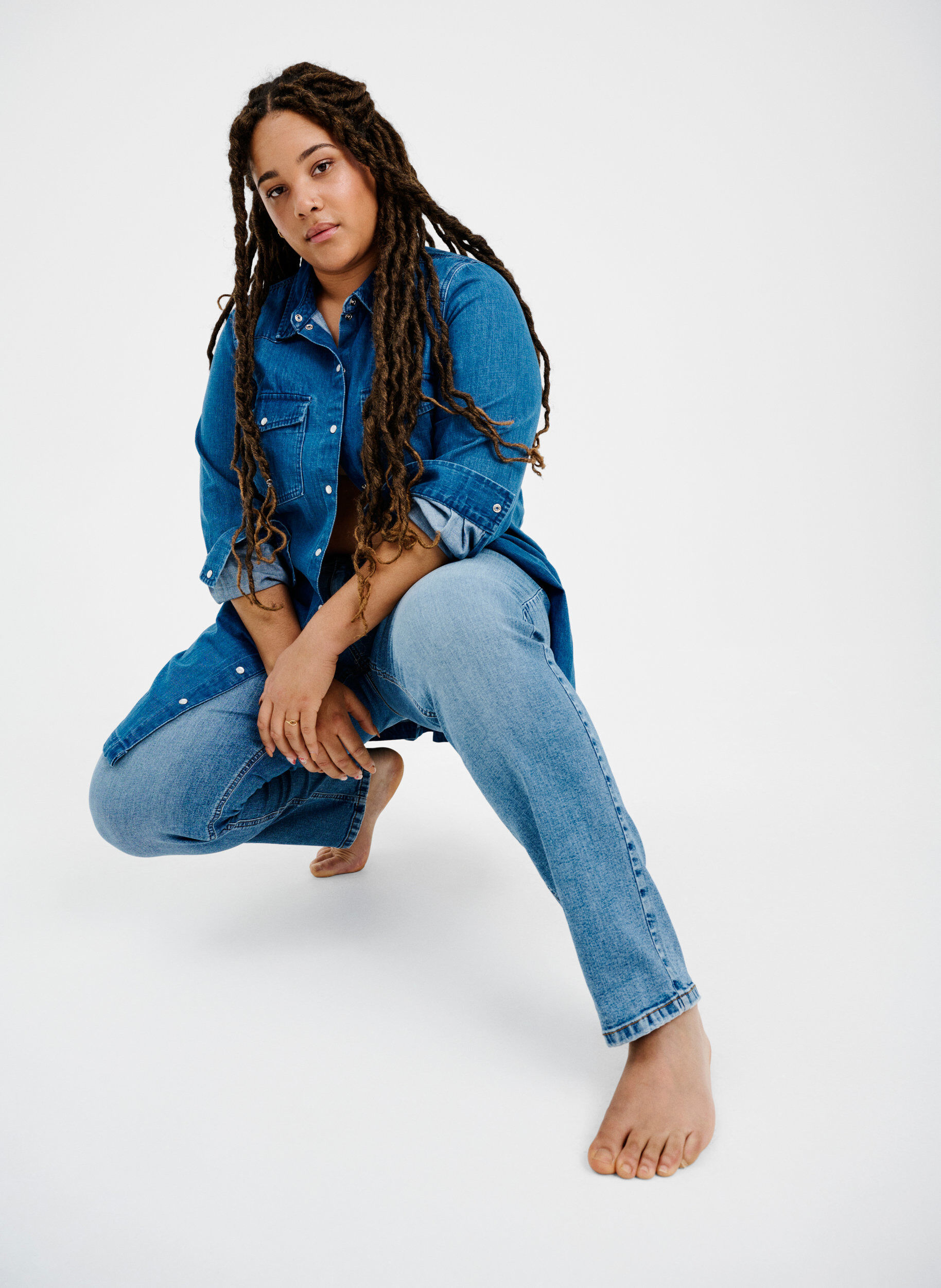 Zizzi Dwukolorowe jeansy Mille typu mom fit, Lt. B. Comb, Image image number 1