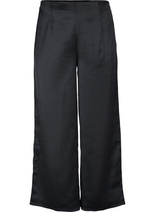 Satynowe spodnie z szerokimi nogawkami, Black, Packshot image number 0