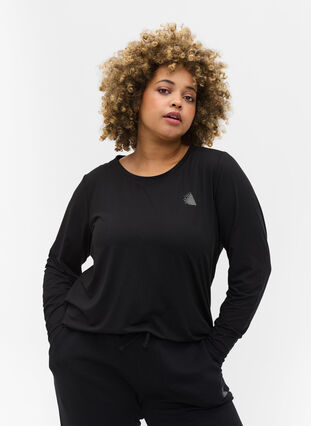 Sportowa bluzka z dlugim rekawem i nadrukiem tekstowym, Black, Model image number 0