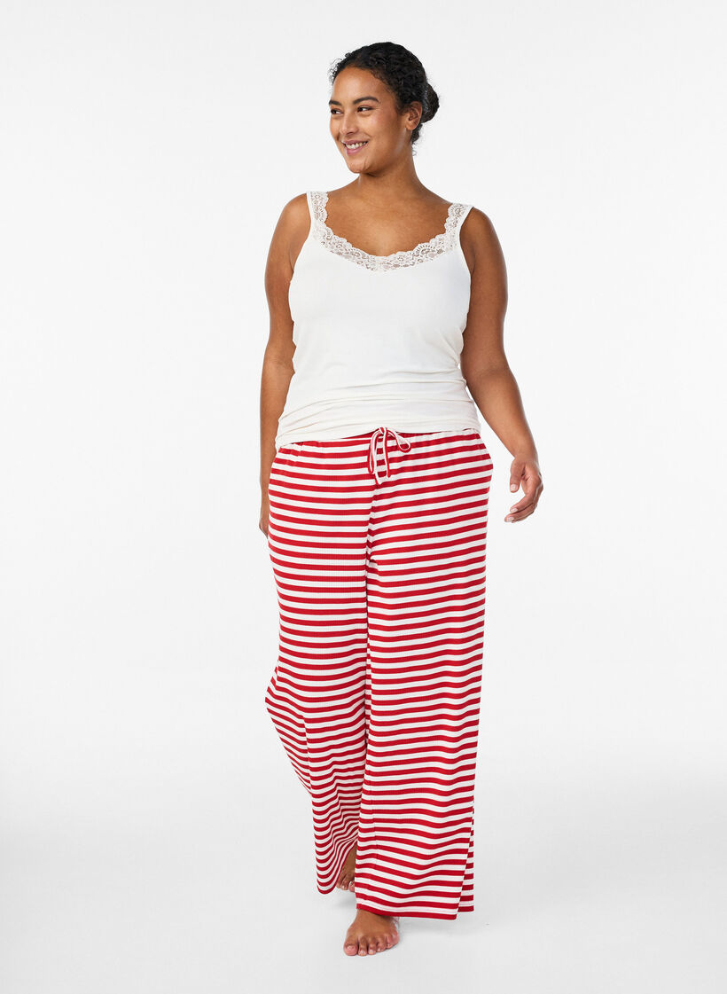 Wiskozowy top z koronkowym brzegiem, Biały, Model image number 1