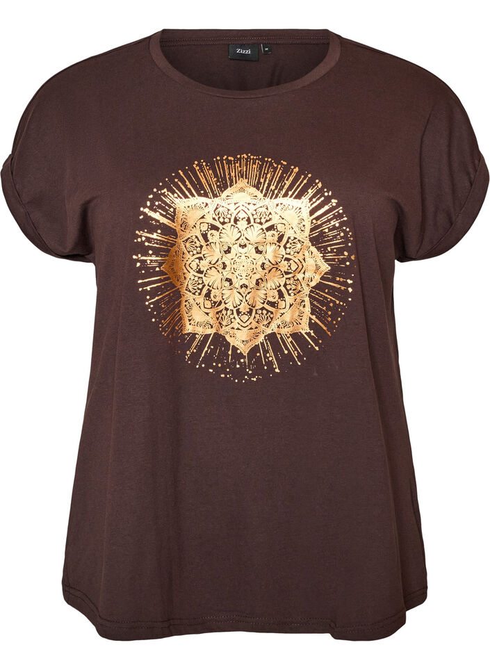 T-shirt z ozdobnym nadrukiem z przodu, Brązowy, Packshot image number 0