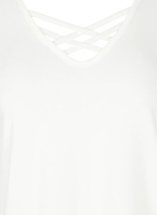 T-shirt z krótkim rekawem i dekoltem w szpic, Warm Off-white, Packshot image number 2