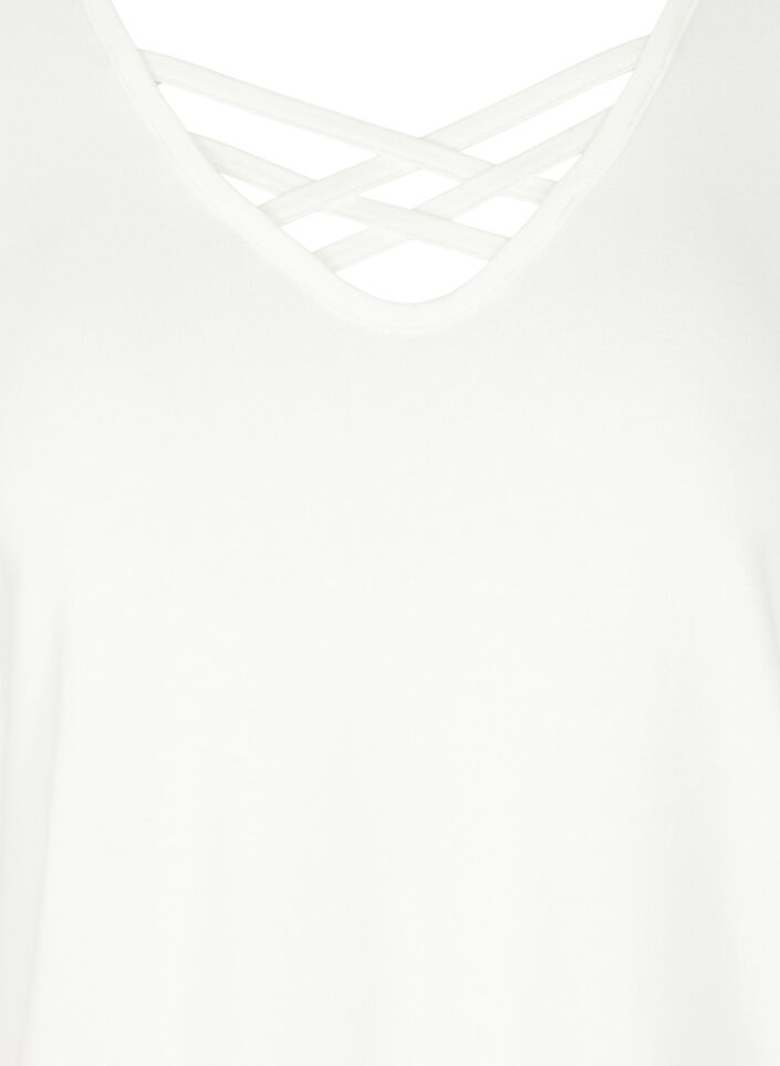 T-shirt z krótkim rekawem i dekoltem w szpic, Warm Off-white, Packshot image number 2