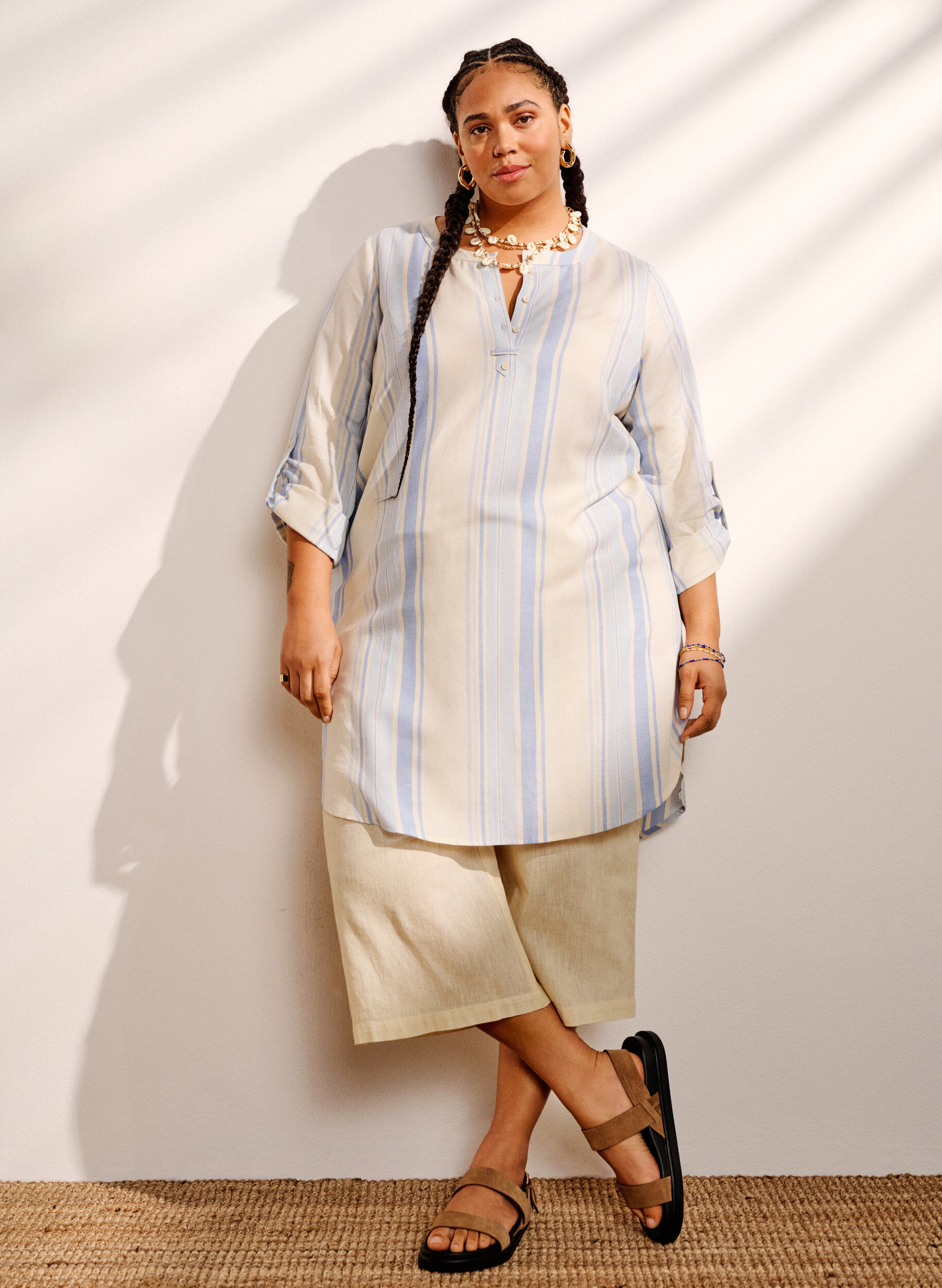 Zizzi Sukienka w paski z dlugimi rekawami, Birch w. Stripes, Image image number 0