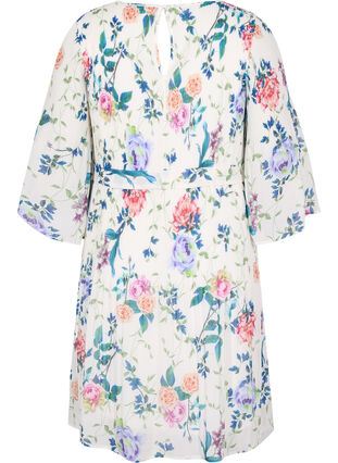 Wzorzysta plisowana sukienka z wiazaniem, Bright White Flower, Packshot image number 1