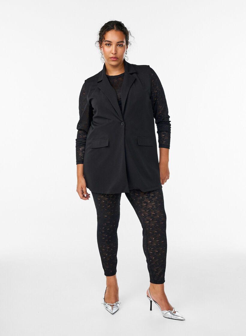 Koronkowe legginsy z wysokim stanem, Czarne, Model image number 0