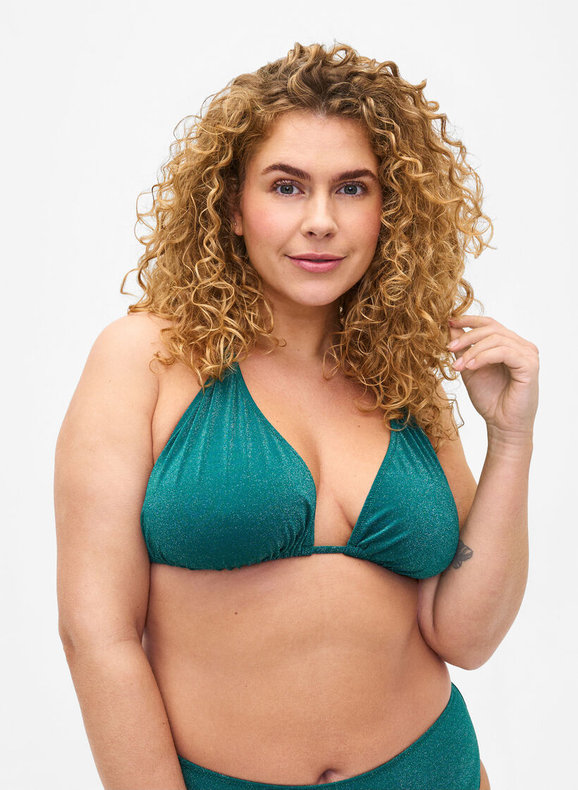 Trójkatna góra od bikini z brokatem, Zielony, Model image number 0