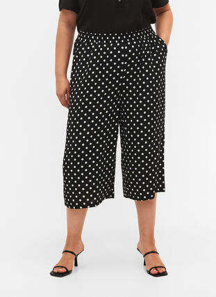 Spodnie culotte z nadrukiem, Black w. Dots, Model image number 2