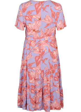 Wiskozowa sukienka midi z krótkim rekawem i kwiatowym nadrukiem, Lavender Flower, Packshot image number 1