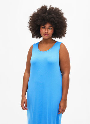 Prazkowana sukienka z wiskozy bez rekawów, Marina, Model image number 2